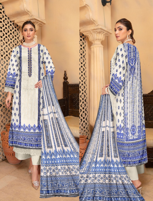 BIN SAEED-3 PC EMBROIDERED (BANA DORA) Article LC-BS-1001