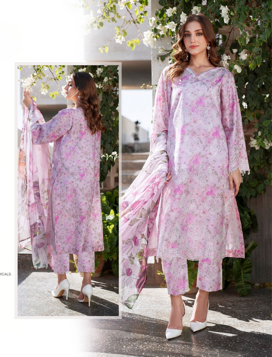 BAROQUE LAWN 3 PC- DIGITAL PRINT LAWN SHIRT & DIGITAL PRINT VOILE DUPATTA & LAWN DYED TROUSER.(LC-1050)