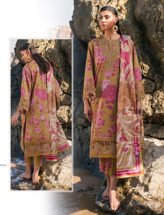 BAROQUE LAWN 3 PC- DIGITAL PRINT LAWN SHIRT & DIGITAL PRINT VOILE DUPATTA & LAWN DYED TROUSER.(LC-1054)