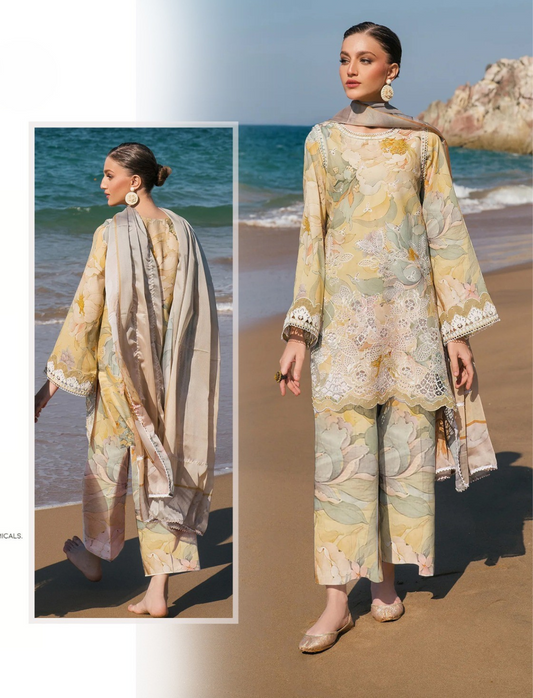 BAROQUE LAWN 3 PC- DIGITAL PRINT LAWN SHIRT & DIGITAL PRINT VOILE DUPATTA & LAWN DYED TROUSER.(LC-1056)