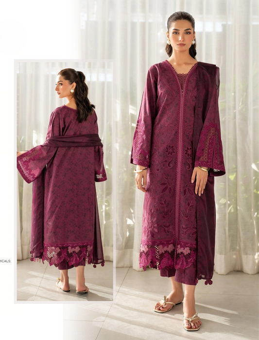 BAROQUE LAWN 3 PC- DIGITAL PRINT LAWN SHIRT & DIGITAL PRINT VOILE DUPATTA & LAWN DYED TROUSER.(LC-1057)