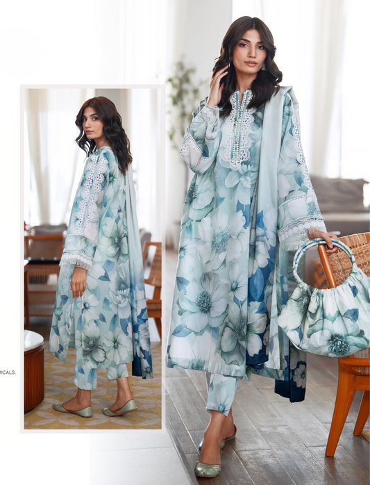 BAROQUE LAWN 3 PC- DIGITAL PRINT LAWN SHIRT & DIGITAL PRINT VOILE DUPATTA & LAWN DYED TROUSER.(LC-1059)