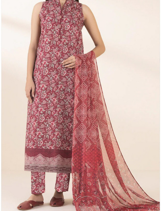 ASIFA & NABEEL LAWN 3 PC- DIGITAL PRINT LAWN SHIRT & DIGITAL PRINT VOILE DUPATTA & LAWN DYED TROUSER.(LC-1078)