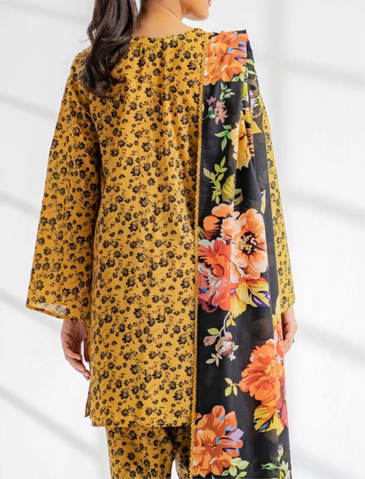 EGO LAWN 3 PC- DIGITAL PRINT LAWN SHIRT WITH SAME TROUSER & DIGITAL PRINT VOILE DUPATTA.(LC-1081)