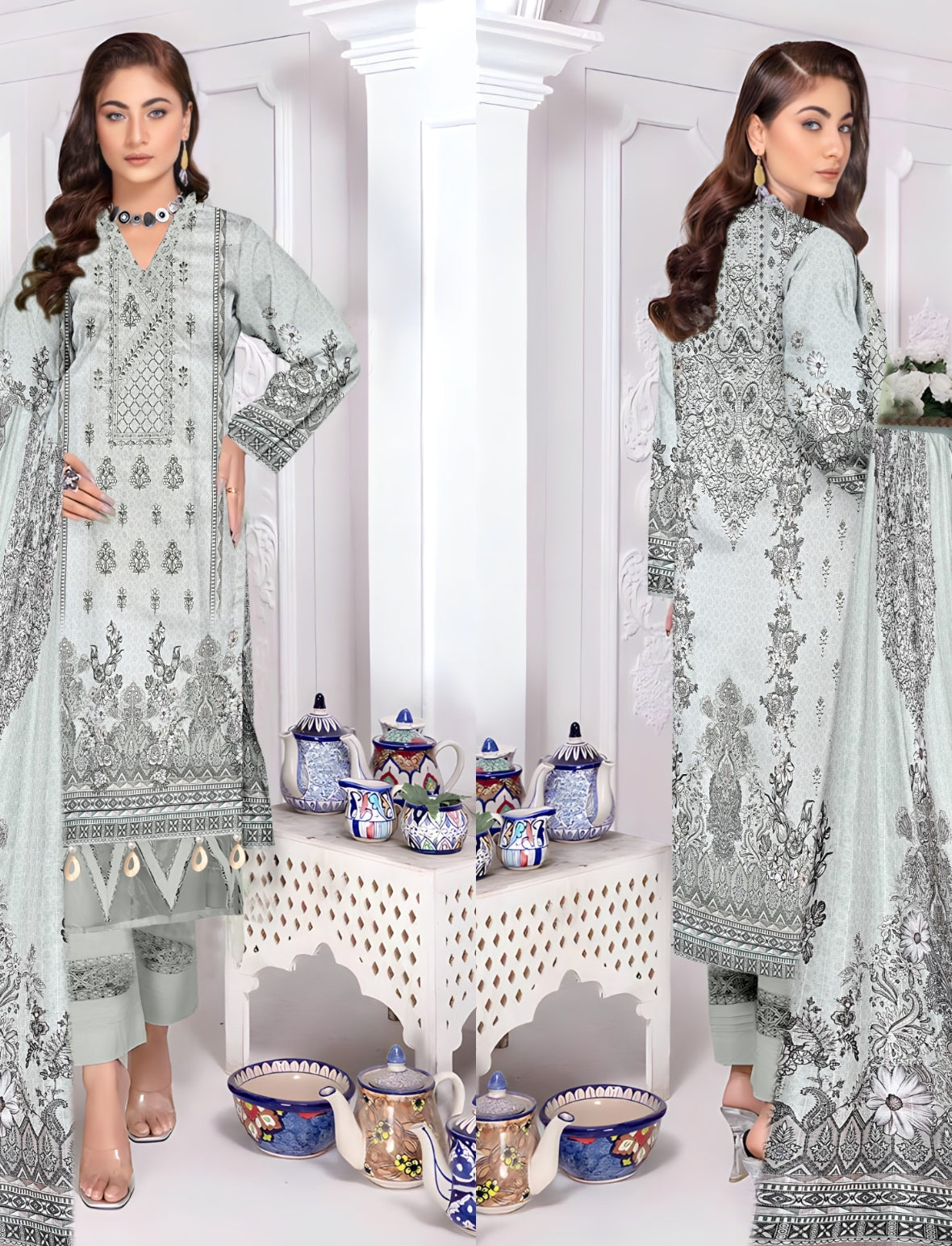 ABRISH-3 PC EMBROIDERED LAWN- LC-AB-1001