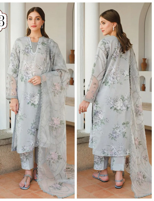 IZNIK LAWN 3 PC- DIGITAL PRINT LAWN SHIRT & DIGITAL PRINT VOIL DUPATTA & LAWN DYED TROUSER.(LC-1032)