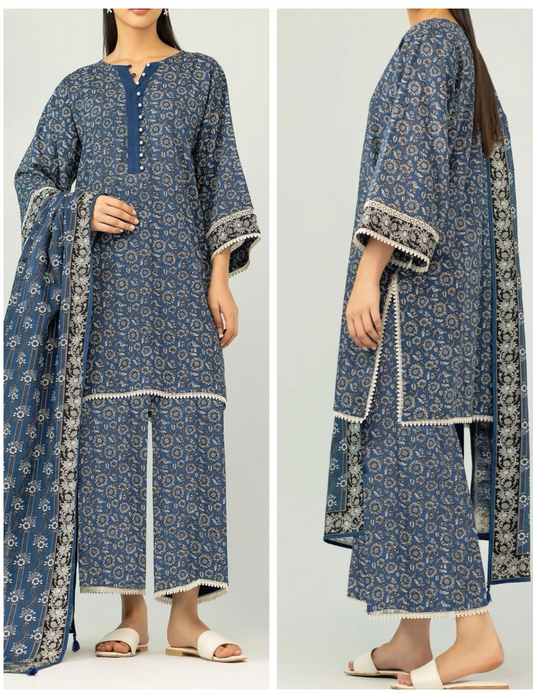 IZNIK LAWN 3 PC- DIGITAL PRINT LAWN SHIRT & DIGITAL PRINT VOIL DUPATTA & LAWN DYED TROUSER.(LC-1033)