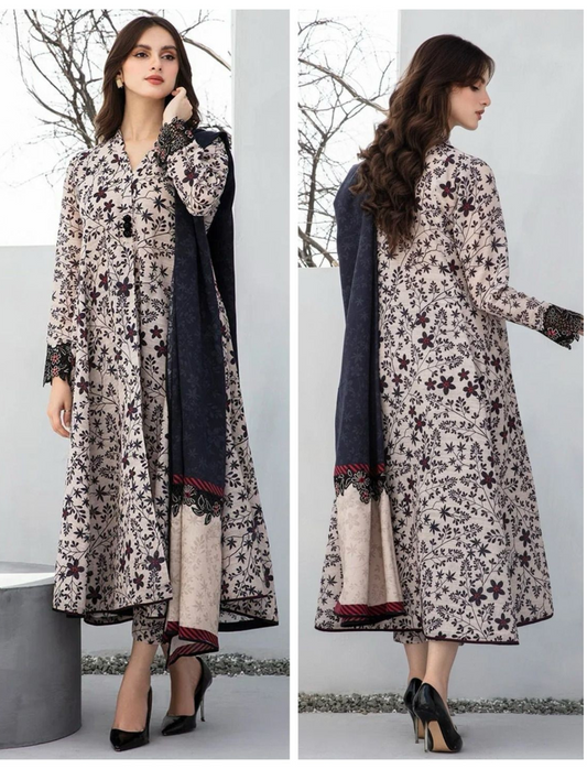 IZNIK LAWN 3 PC- DIGITAL PRINT LAWN SHIRT & DIGITAL PRINT VOIL DUPATTA & LAWN DYED TROUSER.(LC-1035)