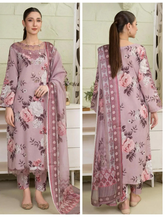 IZNIK LAWN 3 PC- DIGITAL PRINT LAWN SHIRT & DIGITAL PRINT VOIL DUPATTA & LAWN DYED TROUSER.(LC-1038)