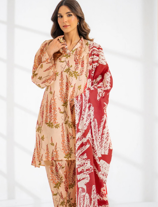 EGO LAWN 3 PC- DIGITAL PRINT LAWN SHIRT WITH SAME TROUSER & DIGITAL PRINT VOILE DUPATTA.(LC-1080)