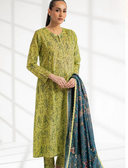 EGO LAWN 3 PC- DIGITAL PRINT LAWN SHIRT WITH SAME TROUSER & DIGITAL PRINT VOILE DUPATTA.(LC-1082)