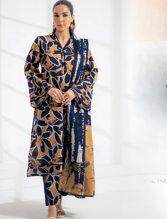 EGO LAWN 3 PC- DIGITAL PRINT LAWN SHIRT WITH SAME TROUSER & DIGITAL PRINT VOILE DUPATTA.(LC-1083)