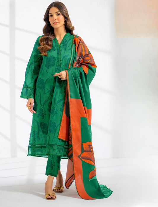 EGO LAWN 3 PC- DIGITAL PRINT LAWN SHIRT WITH SAME TROUSER & DIGITAL PRINT VOILE DUPATTA.(LC-1084)