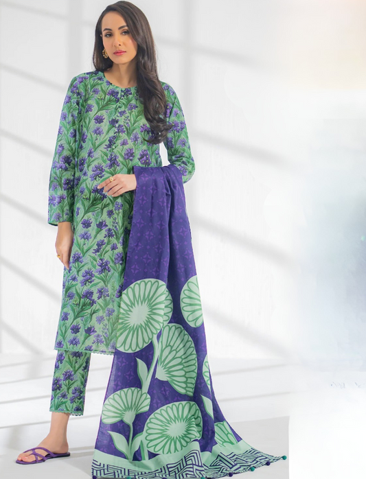 EGO LAWN 3 PC- DIGITAL PRINT LAWN SHIRT WITH SAME TROUSER & DIGITAL PRINT VOILE DUPATTA.(LC-1085)