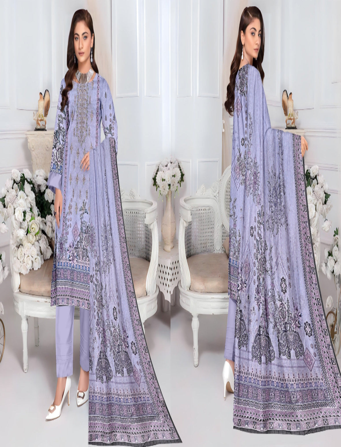 ABRISH-3 PC EMBROIDERED LAWN- LC-AB-1001