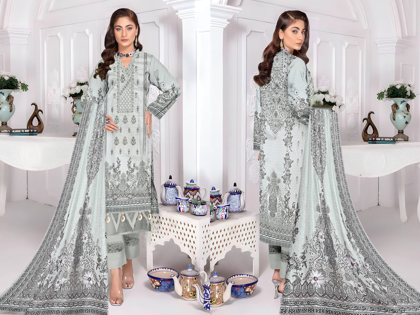 ABRISH-3 PC EMBROIDERED LAWN- LC-AB-1001