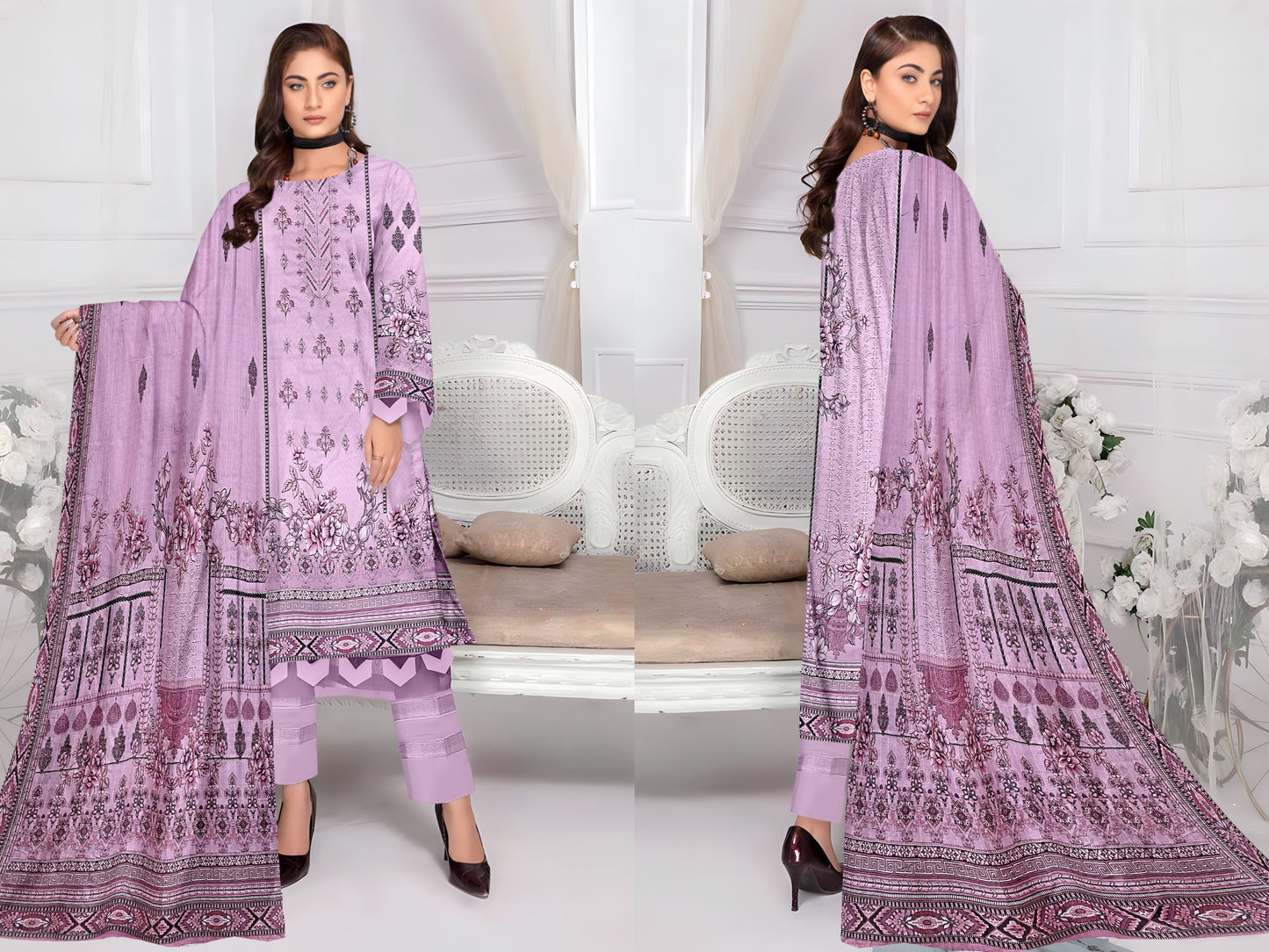 ABRISH-3 PC EMBROIDERED LAWN- LC-AB-1001