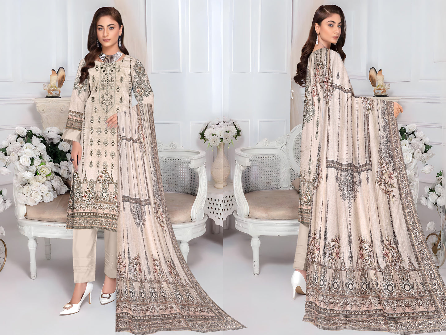ABRISH-3 PC EMBROIDERED LAWN- LC-AB-1001
