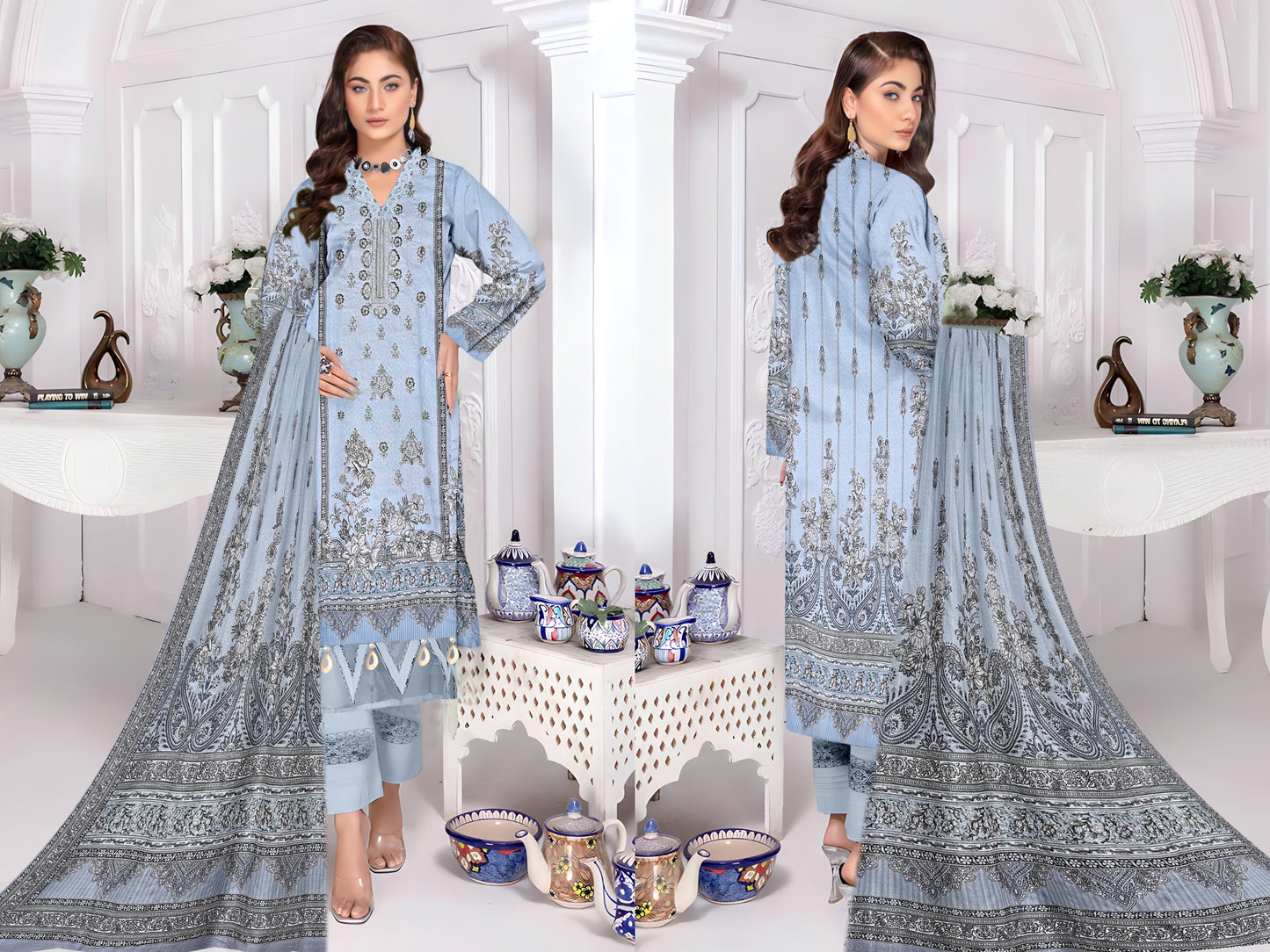 ABRISH-3 PC EMBROIDERED LAWN- LC-AB-1001