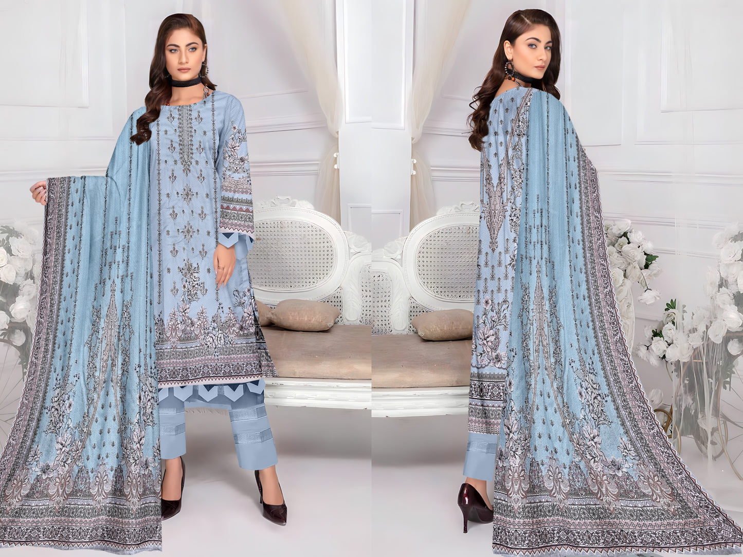 ABRISH-3 PC EMBROIDERED LAWN- LC-AB-1001